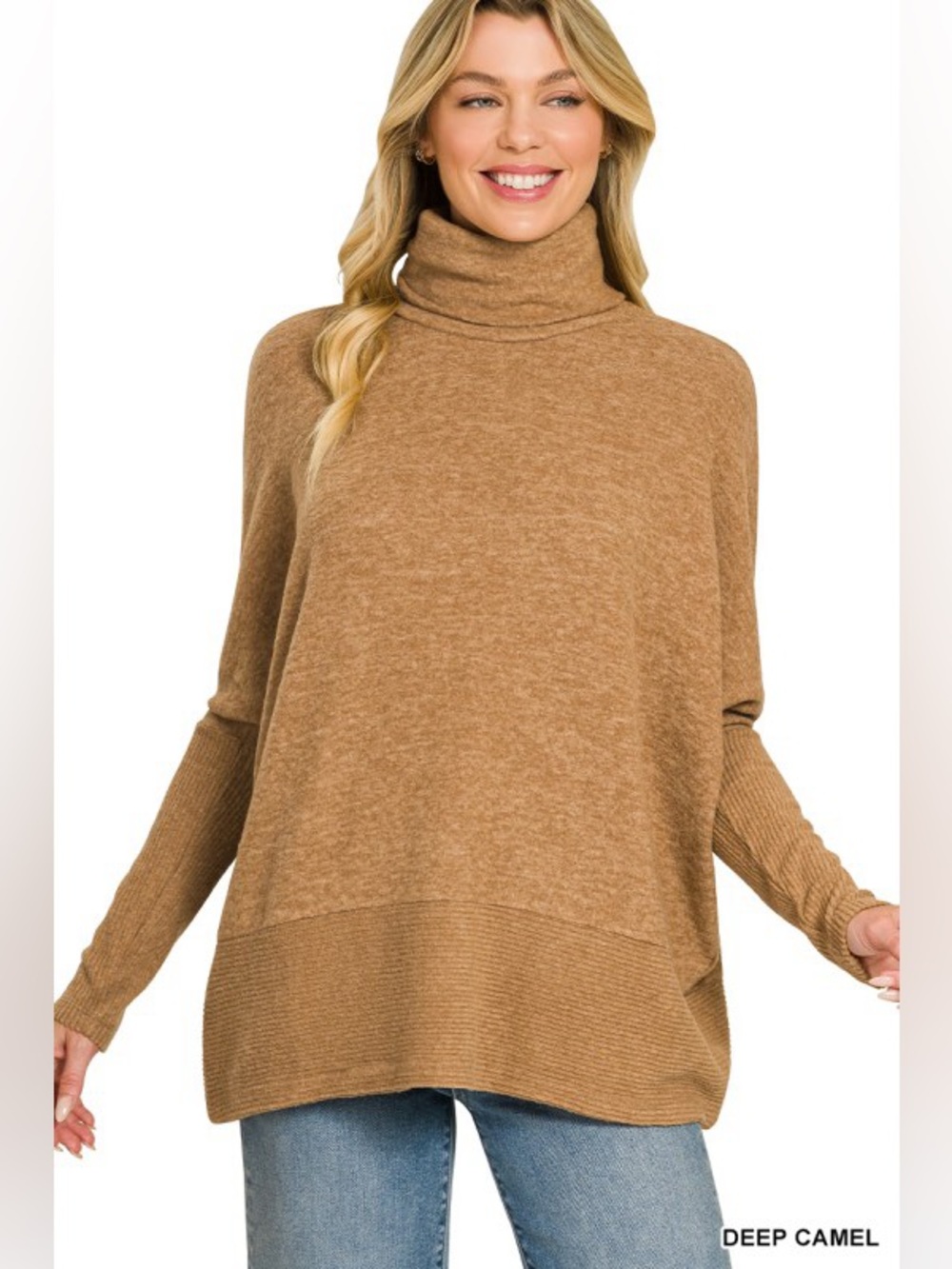 NWT Zenana Brushed Melange Hacci Turtleneck
Sweater Deep Camel Top